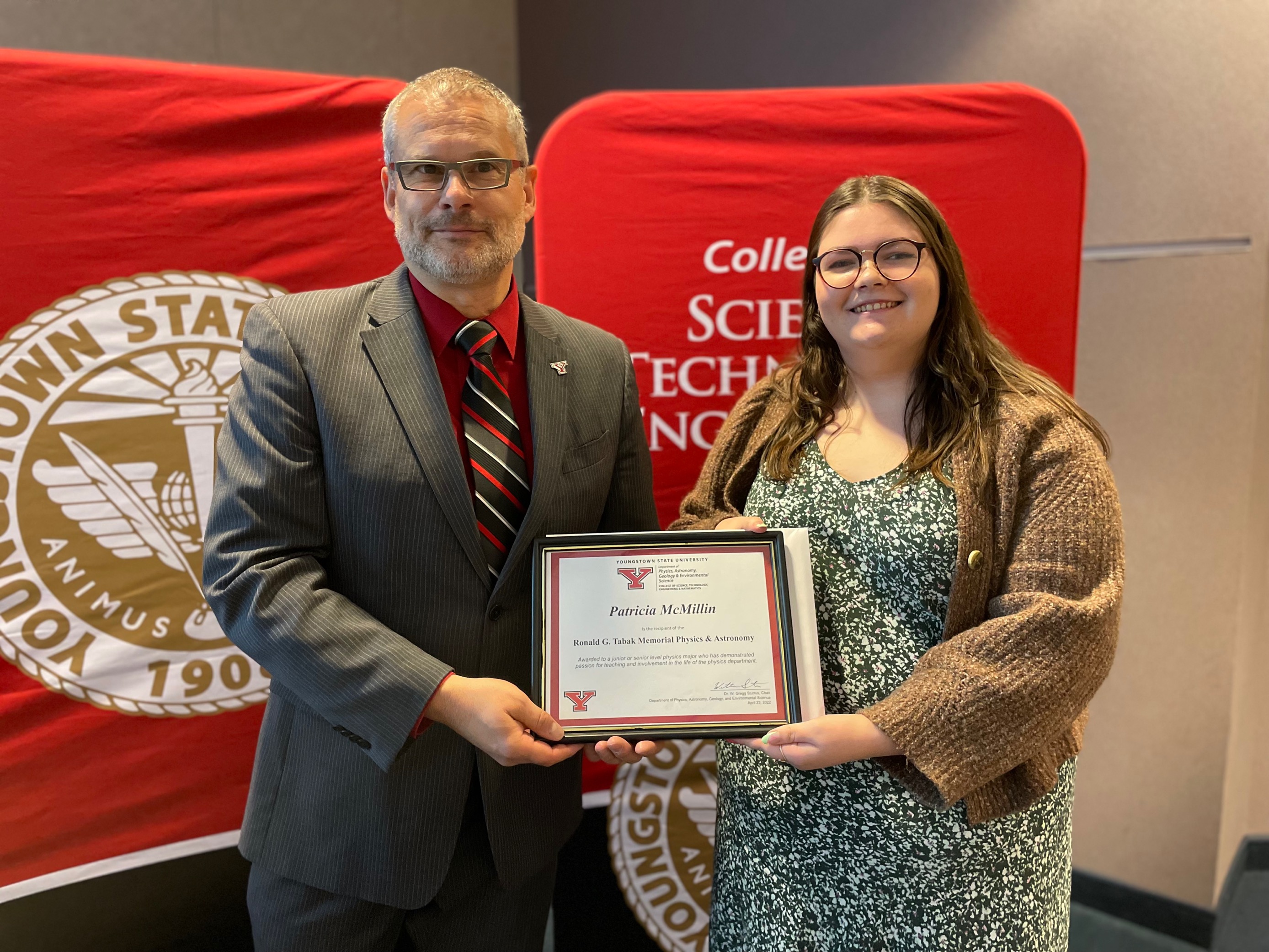 Patricia McMillin receives the Ronald Tabak Memorial Physics and Astronomy Award